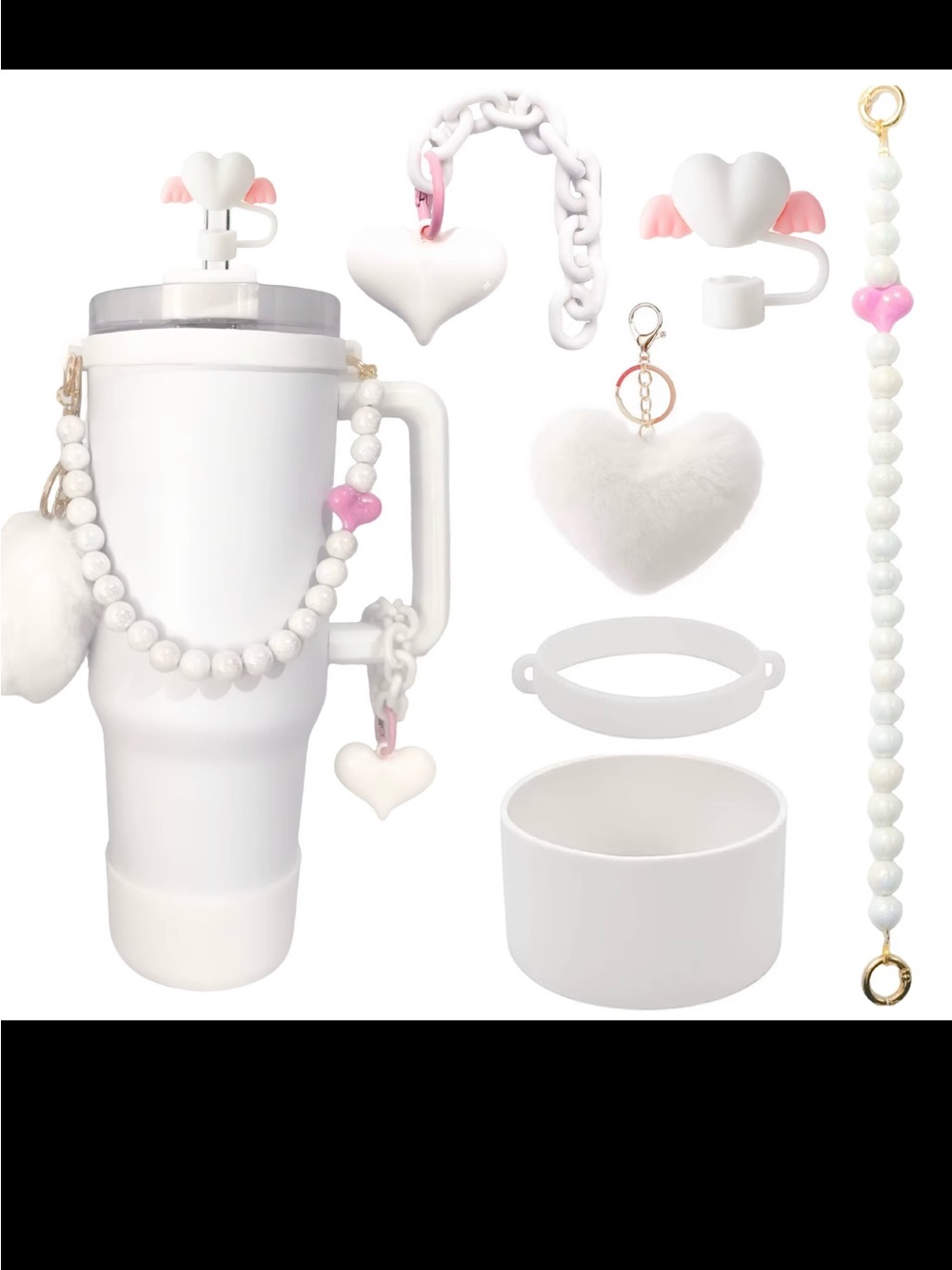 White Heart Charm Tumbler Accessory Set